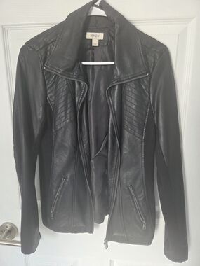Style & Co. Black Faux Leather Moto Jacket